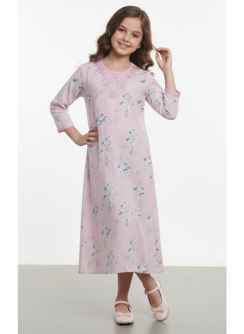هانا آند سارا جلابية بناتي فيسكوز مطبوعة رقميًا بتصميم زهري مريح للمناسبات - Image 5