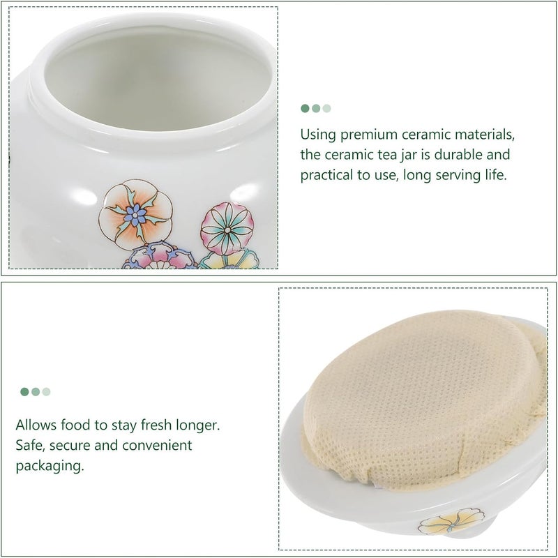 SHOWERORO Ceramic Tea Storage Jar with Lid, Loose Leaf Tea Canister, White Porcelain Container for Kitchen Pantry, Multi-function Airtight Food Storage - Image 3