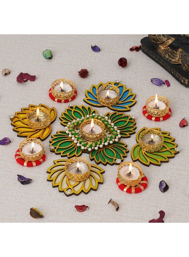 Sanvatsar Sanvatsar Plastic Home Decorative Lotus Rangoli&Lotus Diya Set|Corporate Gift, Diwali Gift, Diya For Puja Home Decoration Light Diya, Christmas Candle, Lighting, New Year Candle Set Of 9(Green)  - Image 1