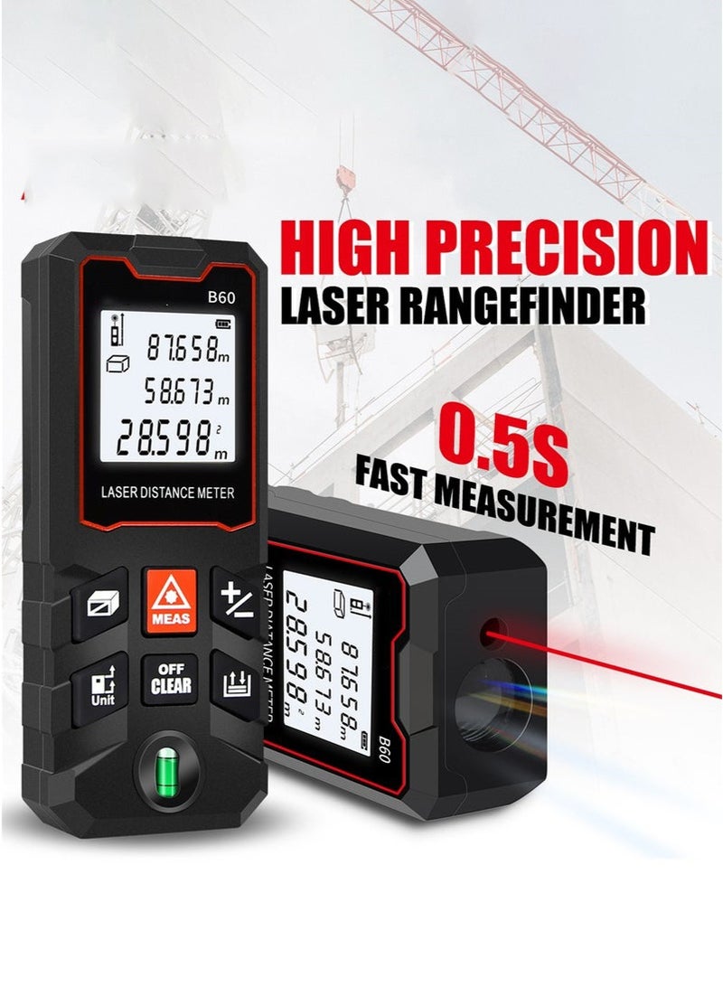 عربست جهاز قياس المسافة بالليزر الرقمي 40م/60م/80م/100م مع مستوى الفقاعة، جهاز قياس ليزر محمول باليد بشاشة LCD، جهاز تحديد المدى الصغير، أداة قياس المسافة/المساحة/الحجم/فيثاغورس، وحدة التبديل - Image 1