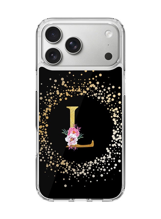Stylizedd Classic Clear MagSafe Case for iPhone 17 Pro Max , Hybrid Soft Case Flexible Edges Anti Drop TPU PC Gel Thin Transparent Cover [ Designed for iPhone 17 Pro Max ] - Custom Monogram Initial Letter Floral Pattern Alphabet - L ( Black )