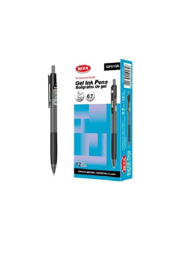 Beifa Gel Pen with Spring and Grip Quick Dry 0.7 mm black model GP819A-01B7