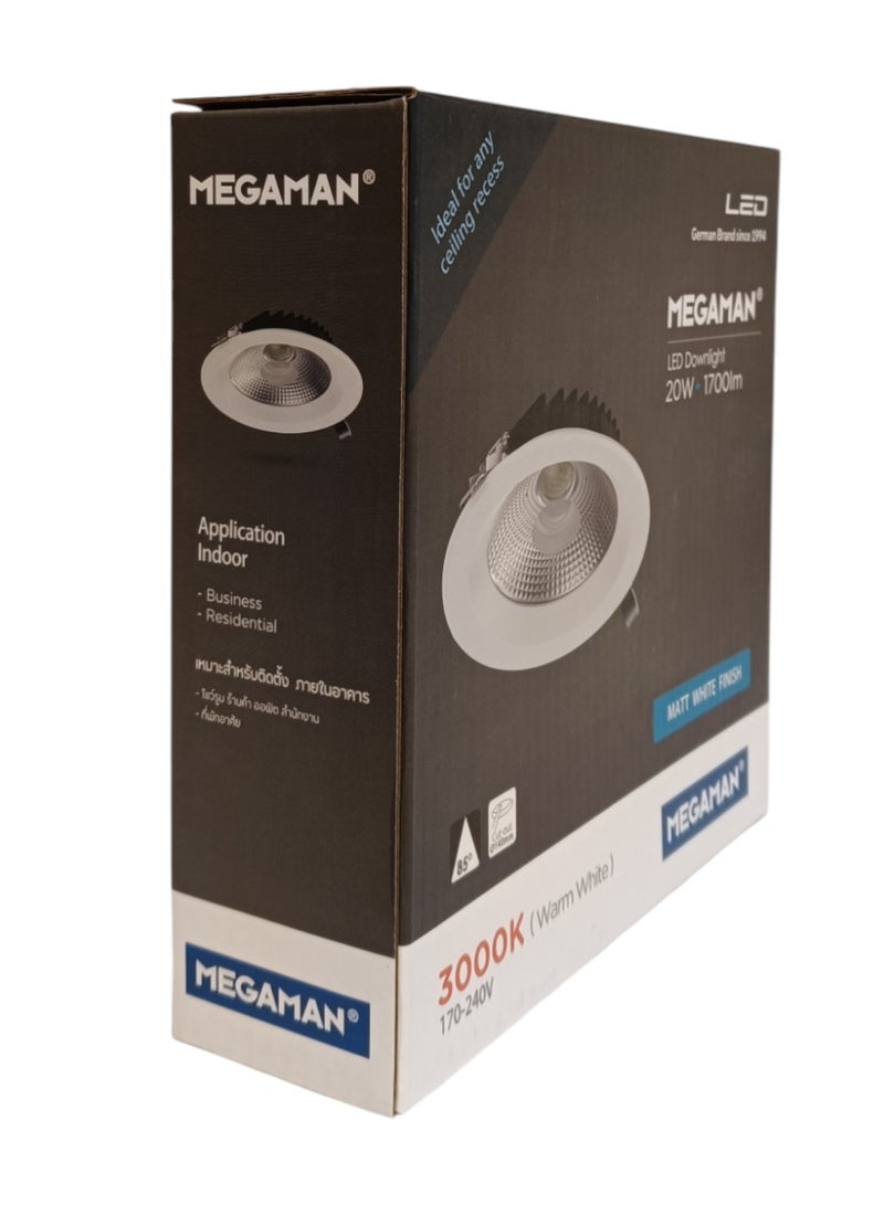 ميجامان Megaman Recessed 20W LED Downlight -Warm White(3000K)  - Image 5