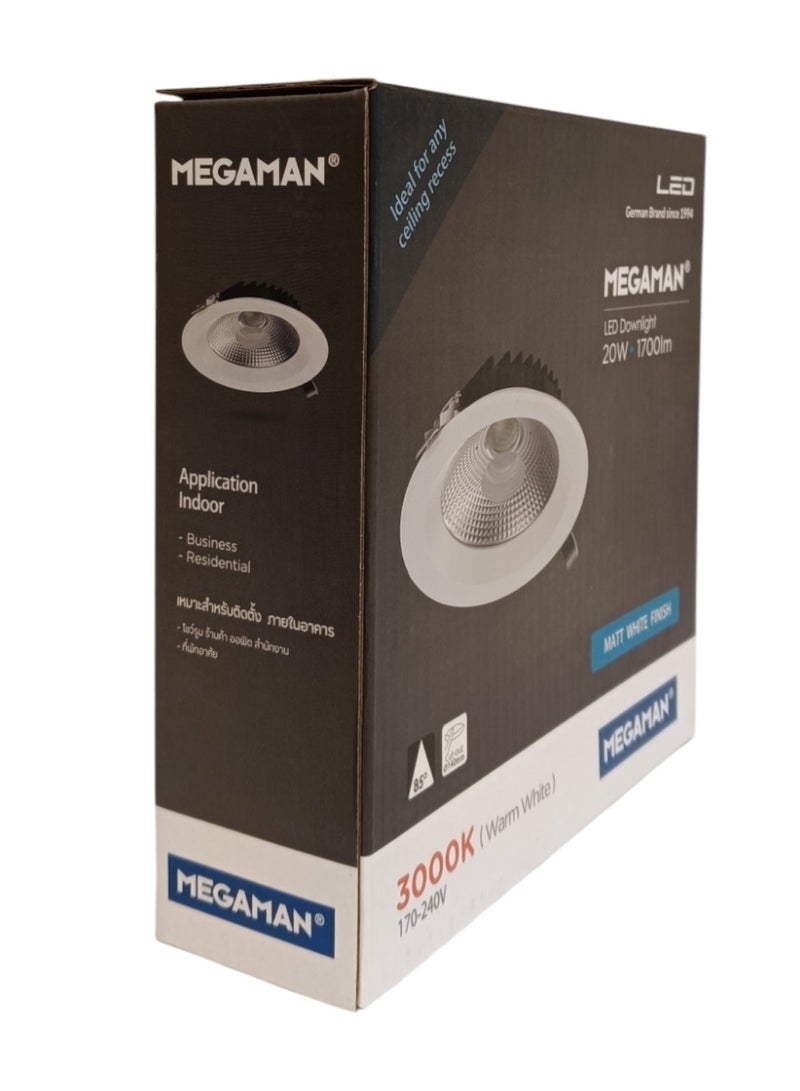 Megaman Recessed 20W LED Downlight -Warm White(3000K) - Image 3