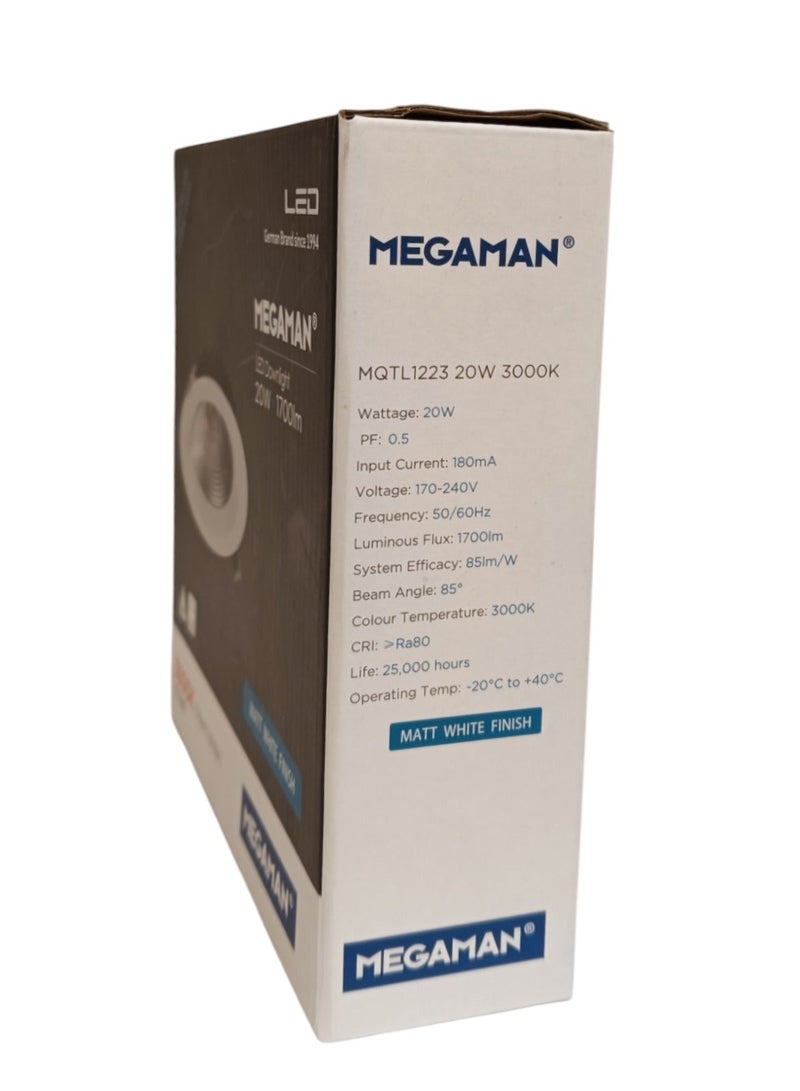 Megaman Recessed 20W LED Downlight -Warm White(3000K) - Image 4