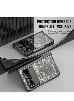 Y&D Case for Google Pixel Fold Stylish Mechanical Gear Pattern Clear Plating PC All-Inclusive with Magnetic Hinge Protection Slide Kickstand and Front Screen Protector Black  - Image 3