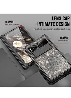 Y&D Case for Google Pixel Fold Stylish Mechanical Gear Pattern Clear Plating PC All-Inclusive with Magnetic Hinge Protection Slide Kickstand and Front Screen Protector Black  - Image 4