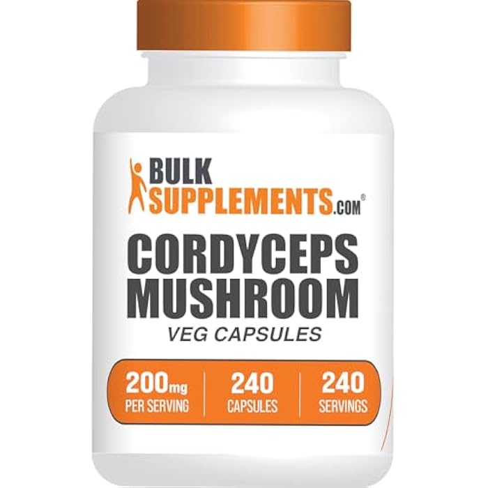BulkSupplements.com Cordyceps Mushroom Capsules - Cordyceps Extract, Cordyceps Sinensis - Gluten Free, 1 Capsule per Serving (200mg), 240 Veg Capsules (Pack of 1) - Image 1