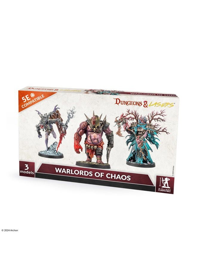 Dungeons & Lasers Warlords of Chaos Miniatures Set - 3 Large Models with Scenic Bases for use with DND and 5E Compatible RPG Games - Unpainted and Unassembled - Image 1
