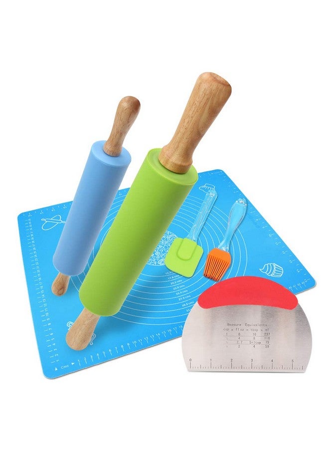 Ewinever 1Set Rolling Pin Pastry Mat Set Non-Stick 6 in 1 Dough Roller Baking Kit with Pastry Cutter Reusable Kneading Mat Scraper Basting Brush - Image 1