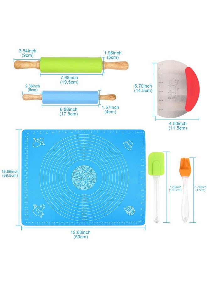 Ewinever 1Set Rolling Pin Pastry Mat Set Non-Stick 6 in 1 Dough Roller Baking Kit with Pastry Cutter Reusable Kneading Mat Scraper Basting Brush - Image 3
