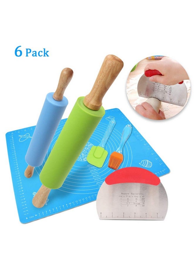 Ewinever 1Set Rolling Pin Pastry Mat Set Non-Stick 6 in 1 Dough Roller Baking Kit with Pastry Cutter Reusable Kneading Mat Scraper Basting Brush - Image 2