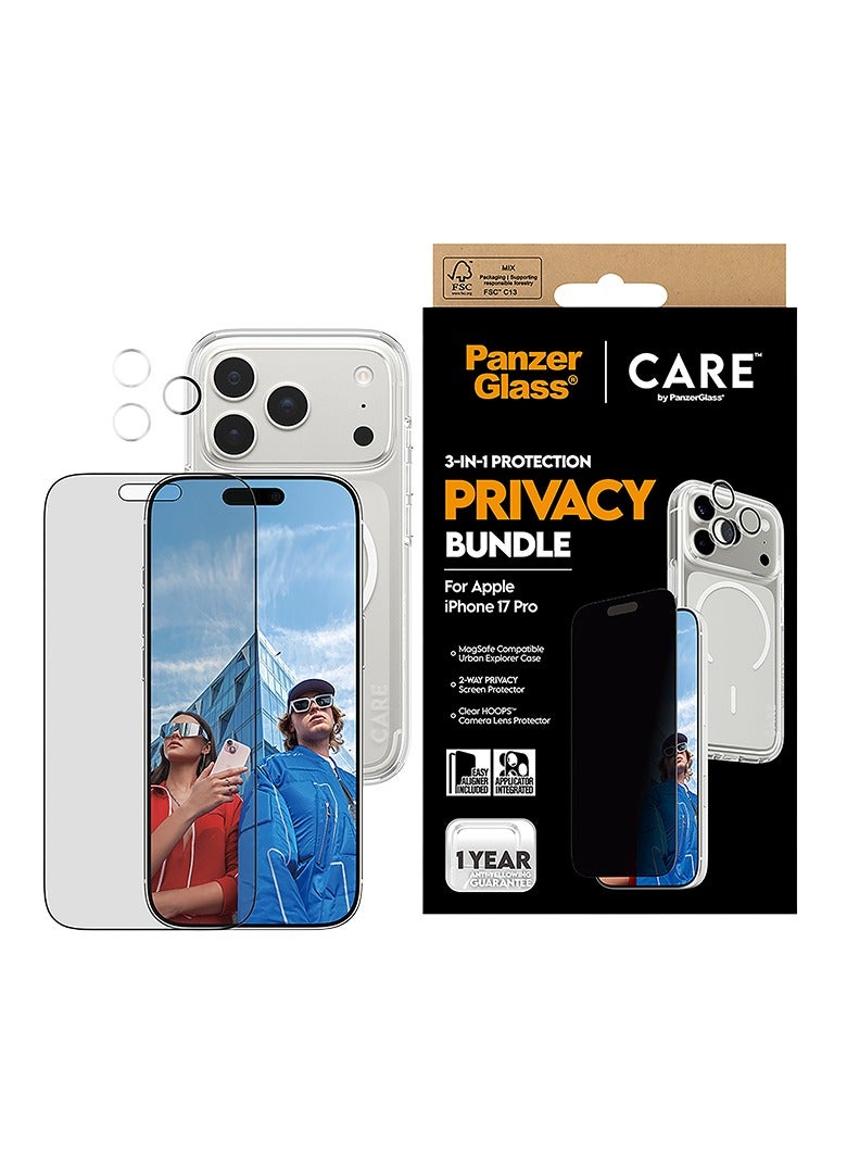 بانزرجلاس بكج حماية بانزر جلاس CARE يدعم MagSafe فلاقشيب 3 في 1 ايفون 17 برو - حفظ الخصوصية - Image 1