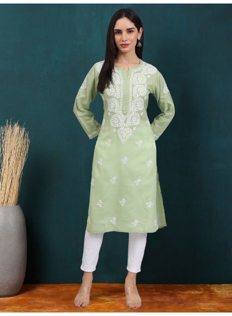 Alaya Women Chikankari Hand Embroidered Cotton Kurta -AL3997 - Image 1