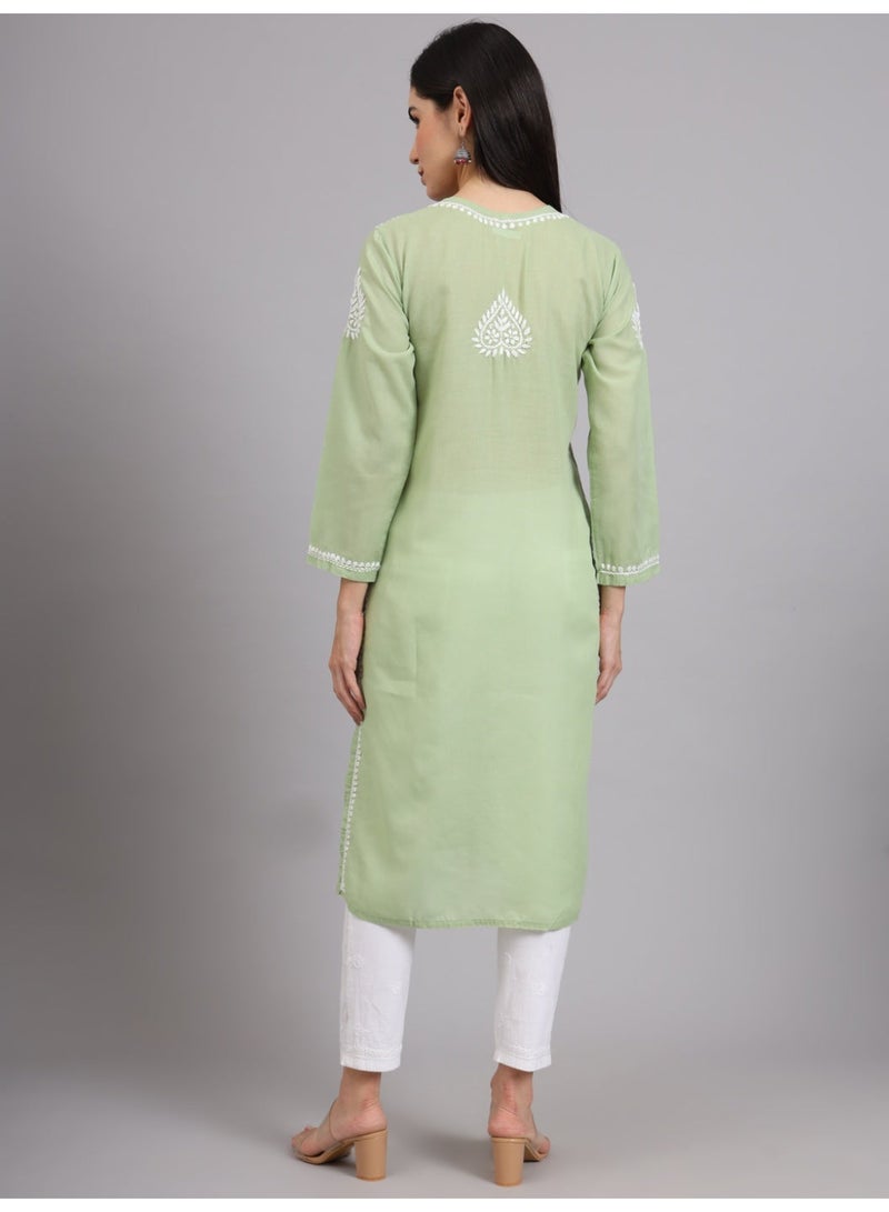 Alaya Women Chikankari Hand Embroidered Cotton Kurta -AL3997 - Image 2