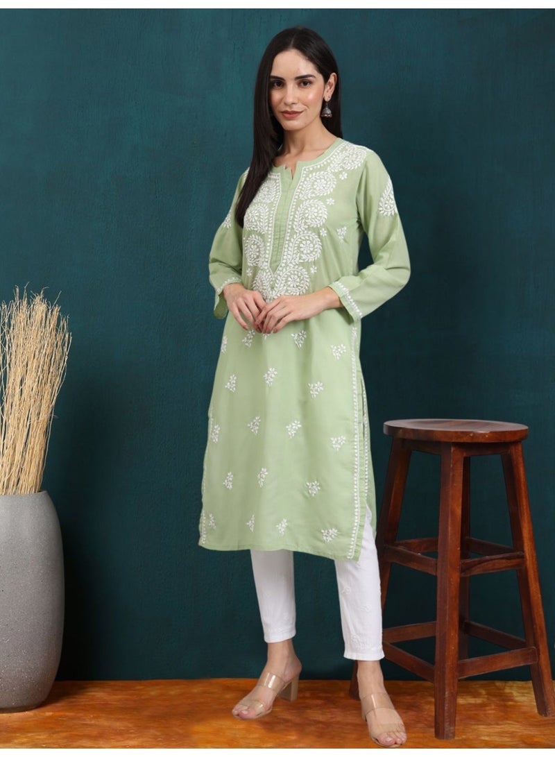 Alaya Women Chikankari Hand Embroidered Cotton Kurta -AL3997 - Image 5