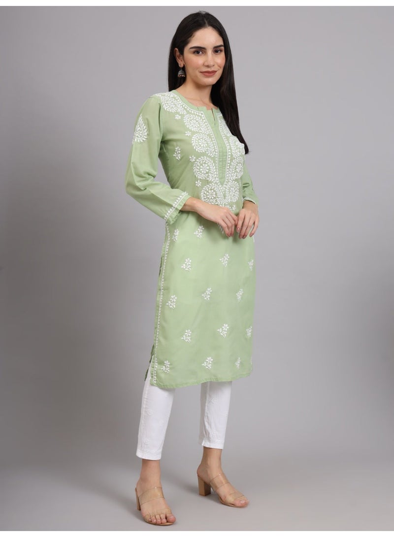 Alaya Women Chikankari Hand Embroidered Cotton Kurta -AL3997 - Image 4