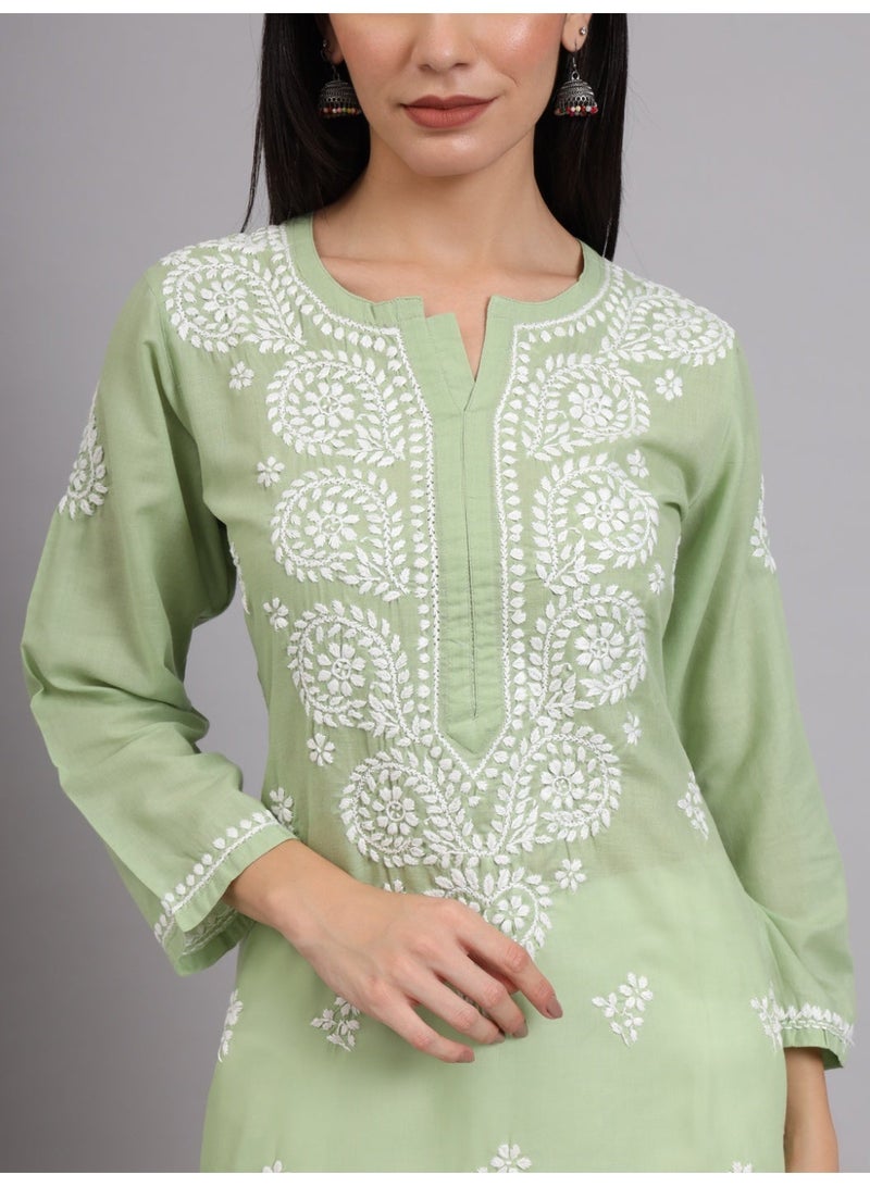 Alaya Women Chikankari Hand Embroidered Cotton Kurta -AL3997 - Image 3