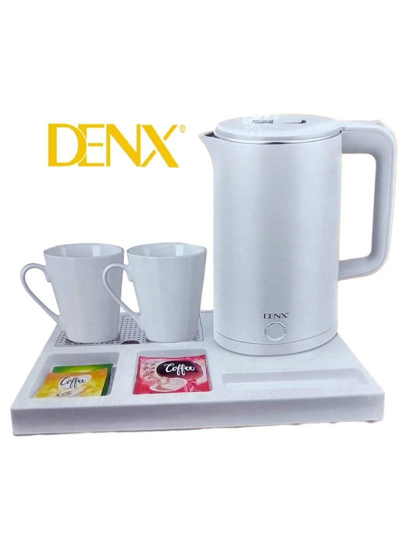 Denx Electric Kettle Set for Hotels and Homes with 2 Ceramic Cups 1500W 1.8L White - Image 1