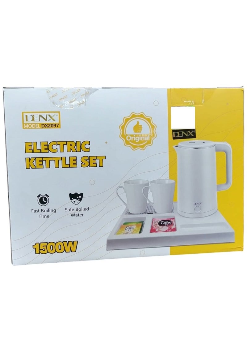 Denx Electric Kettle Set for Hotels and Homes with 2 Ceramic Cups 1500W 1.8L White - Image 2