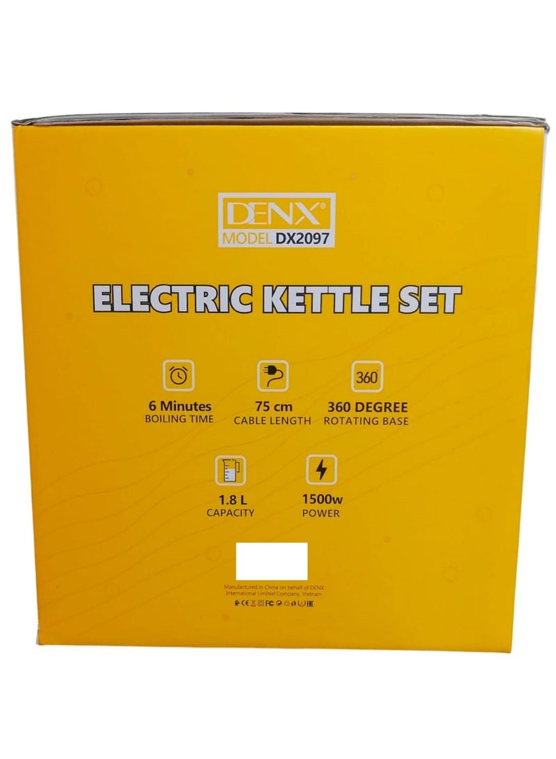 Denx Electric Kettle Set for Hotels and Homes with 2 Ceramic Cups 1500W 1.8L White - Image 4