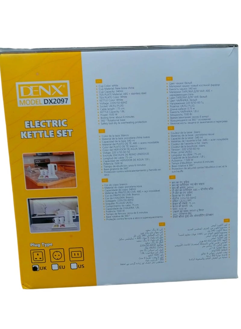 Denx Electric Kettle Set for Hotels and Homes with 2 Ceramic Cups 1500W 1.8L White - Image 5