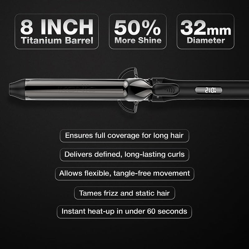 IKONIC أداة تجعيد الشعر IKONIC CT32mm، مكواة تجعيد شعر سوداء للحصول على تجعيدات مرنة ضيقة وفضفاضة، مكواة تجعيد احترافية لإنهاء صالون يدوم طويلاً لشعر مجعد 8 بوصة برميل تيتانيوم - Image 4