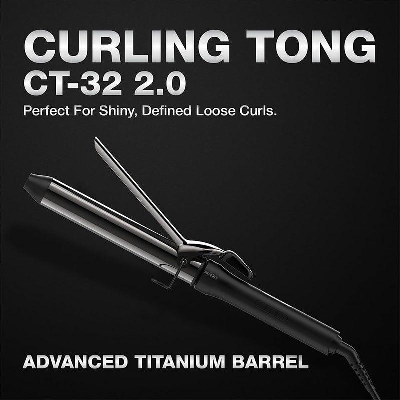 IKONIC أداة تجعيد الشعر IKONIC CT32mm، مكواة تجعيد شعر سوداء للحصول على تجعيدات مرنة ضيقة وفضفاضة، مكواة تجعيد احترافية لإنهاء صالون يدوم طويلاً لشعر مجعد 8 بوصة برميل تيتانيوم - Image 2