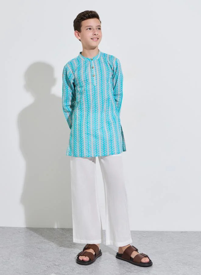 Amirah Teen Boys Printed Kurta with Solid Pants Set