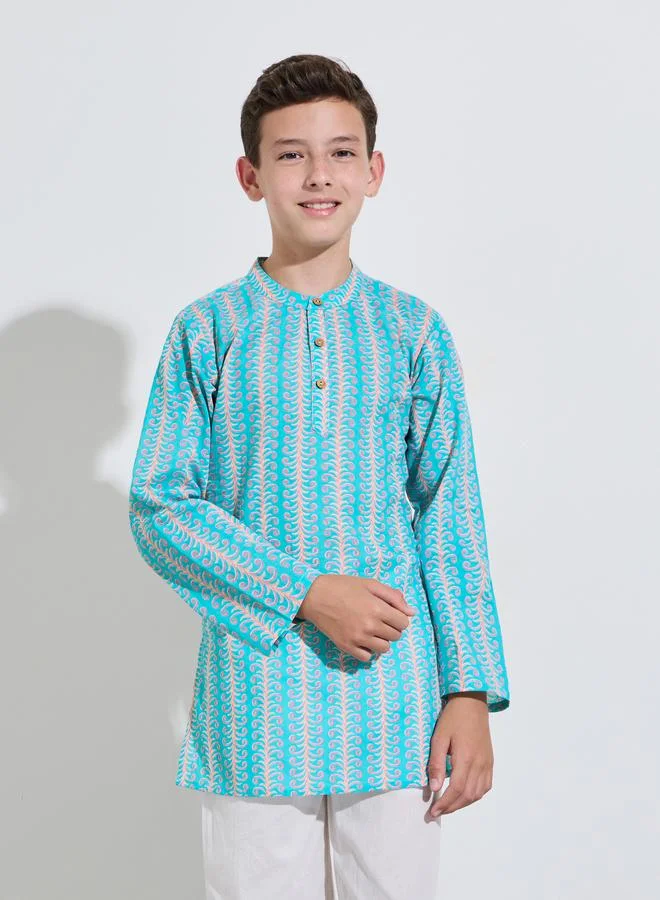 Amirah Teen Boys Printed Kurta with Solid Pants Set