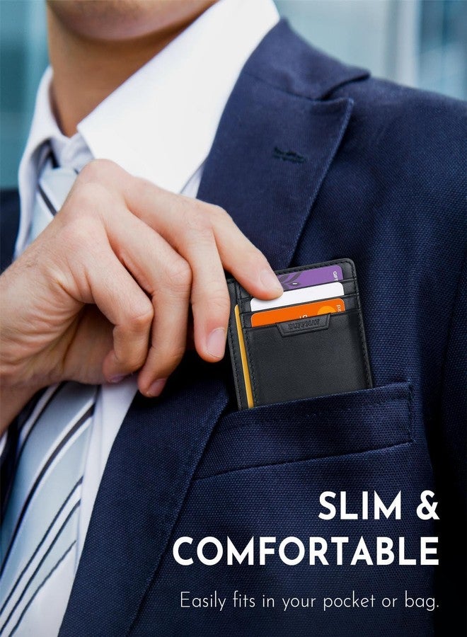 Buffway Slim Wallet for Men Women Minimalist Small Leather Front Pocket Wallets with RFID Blocking and Gifts Box - Bassa Black - Image 3