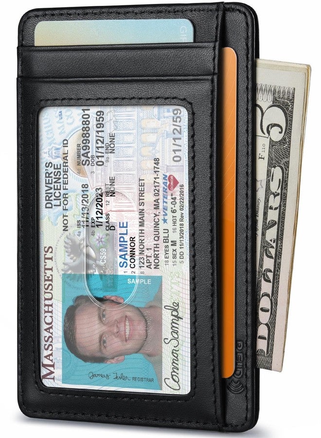 Buffway Slim Wallet for Men Women Minimalist Small Leather Front Pocket Wallets with RFID Blocking and Gifts Box - Bassa Black - Image 2