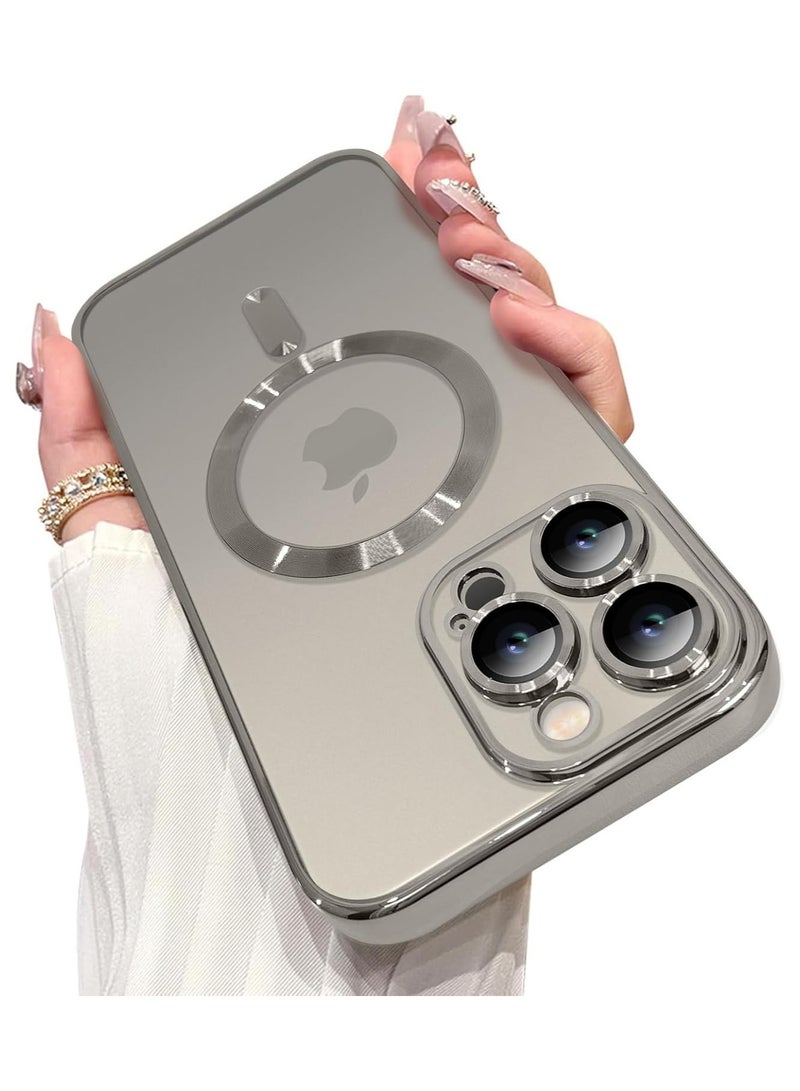 FARROBIZZ Magnetic Case Made for iPhone 16 Pro Max [Built-in Camera Lens Protector] [Compatible with MagSafe] Soft TPU Anti-Scratch Shockproof Protective Slim Clear Case for Women Men - Natural Titanium - Image 1