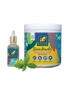 Magic Leaf Stevia Leaf Extract Sugar-Free Stevia Drops & Stevia Powder, Zero Carb, No Sugar, Zero Calorie - Combo Pack Of 2 (30 Ml Drops & 250 Gm Powder)  - Image 1