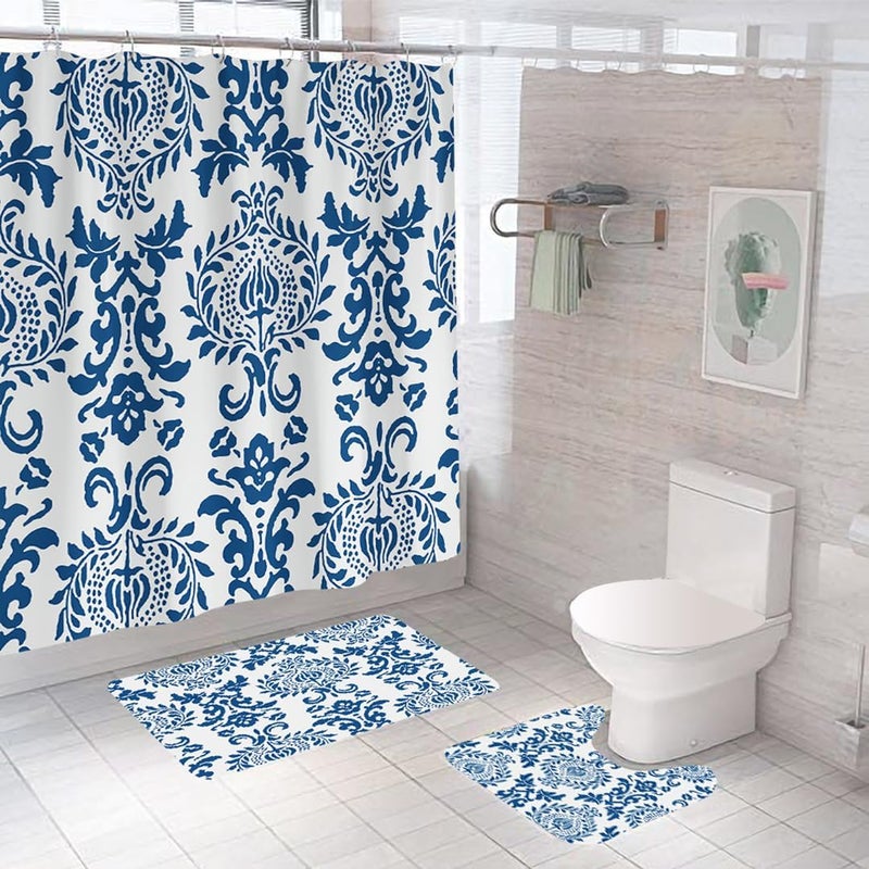 Kuber Industries Shower Curtain & Bathmat Set | Non-Slip Bath mats for Bathroom | Easy-Slide Curtains | Polyester Curtain or Bathmat for Bath Décor | XTL237-3T | 3 Pcs Set | Multicolor - Image 1