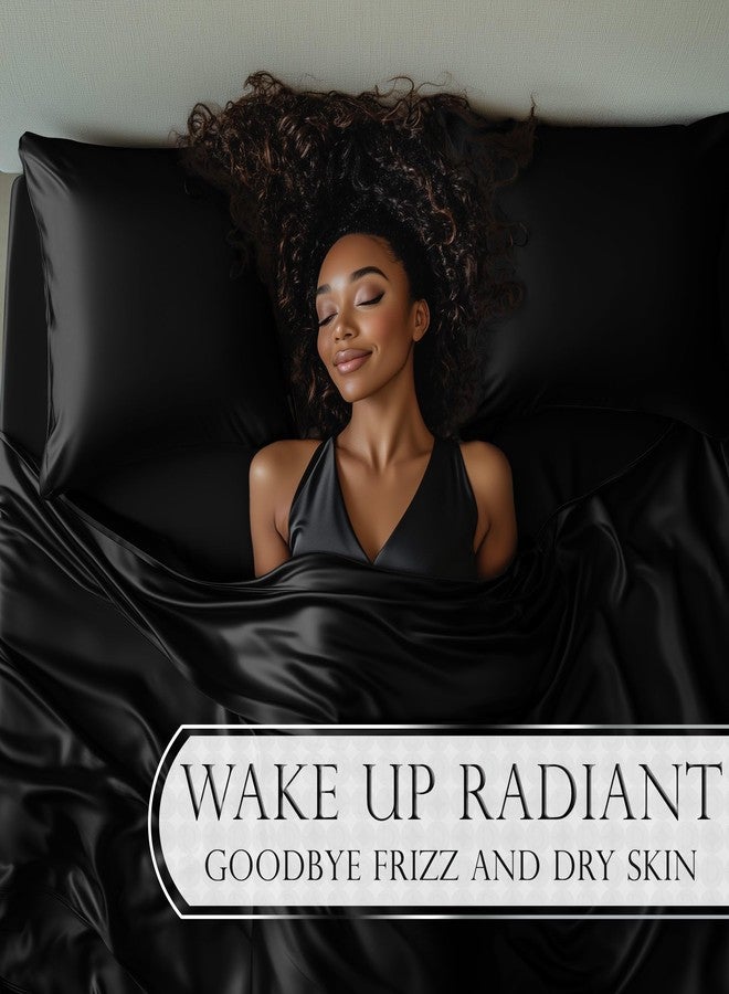 DECOLURE Satin Bed Sheets - 6 Piece Luxury Silky King Size Bedding Set - Softer Than Silk, Wrinkle-Free with 15” Deep Pocket Fitted Sheet, Perfect for Hair & Skin, Gifts for Women (Black) - Image 4
