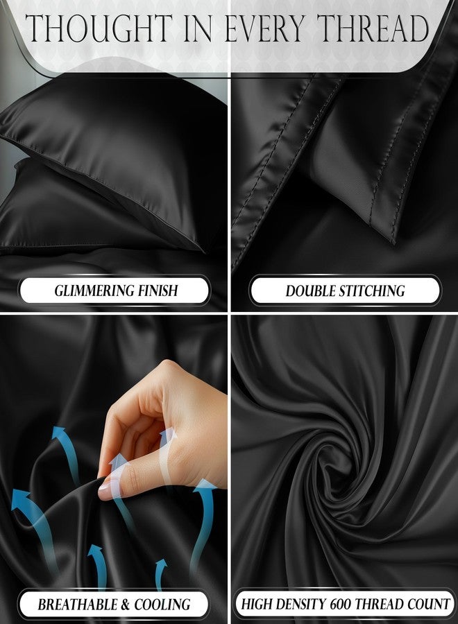 DECOLURE Satin Bed Sheets - 6 Piece Luxury Silky King Size Bedding Set - Softer Than Silk, Wrinkle-Free with 15” Deep Pocket Fitted Sheet, Perfect for Hair & Skin, Gifts for Women (Black) - Image 3