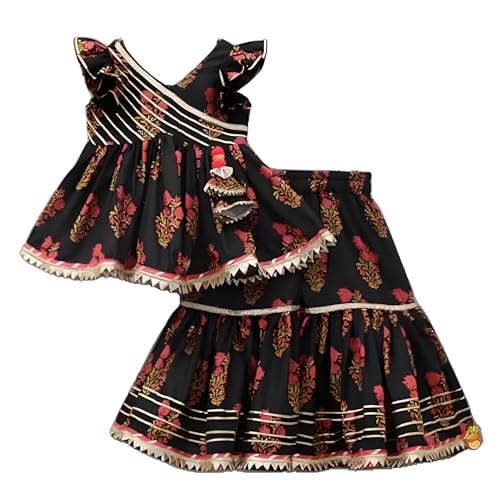 Naixa Girl's Rayon Floral Pattern Kurta Sharara Set with 3/4 Sleeve V- Neck Knee Length and Elastic Closure Type| Kurta Sharara Set for Girl's - Image 1