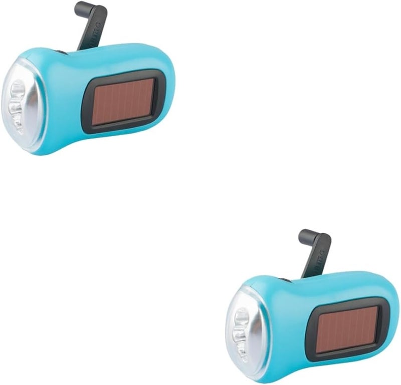 Jojofuny 2pcs Assorted Color Solar Crank LED Flashlight Portable for Camping Hiking - Image 1