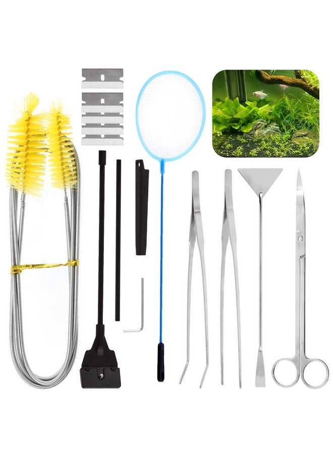 Rustark Rustark 13Pcs Aquascape Tools Kit - Stainless Steel Aquarium Plant Tools - Tweezers, Scissors, Scraper, Sand Spatula for Fish Tank  - Image 1