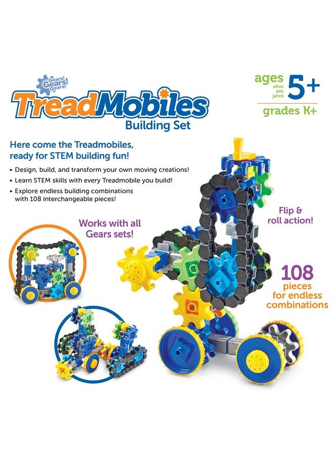 Learning Resources - Gears! Gears! Gears! Treadmobiles Building Set Stem Toys Develops Early Engineering Skills 108 Pieces Ages 5+ - Image 1