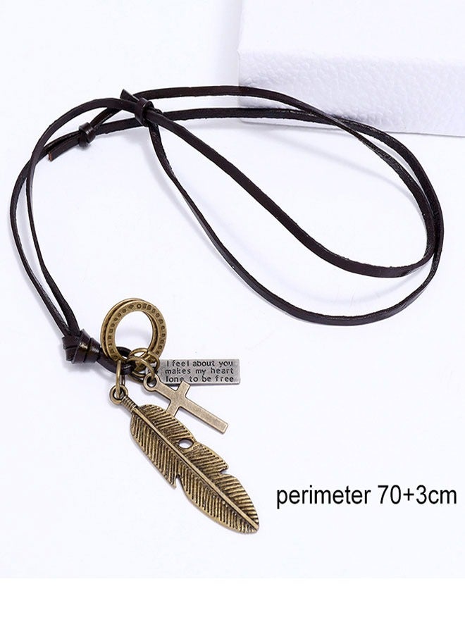 وهاواي 3 Pack Leather Necklace Retro Style Wing Feather Geometry Pendant Unisex Necklace for Mens Womens with Adjustable Leather Cord - Image 3
