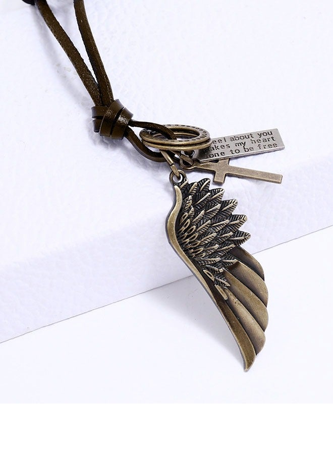 وهاواي 3 Pack Leather Necklace Retro Style Wing Feather Geometry Pendant Unisex Necklace for Mens Womens with Adjustable Leather Cord - Image 4