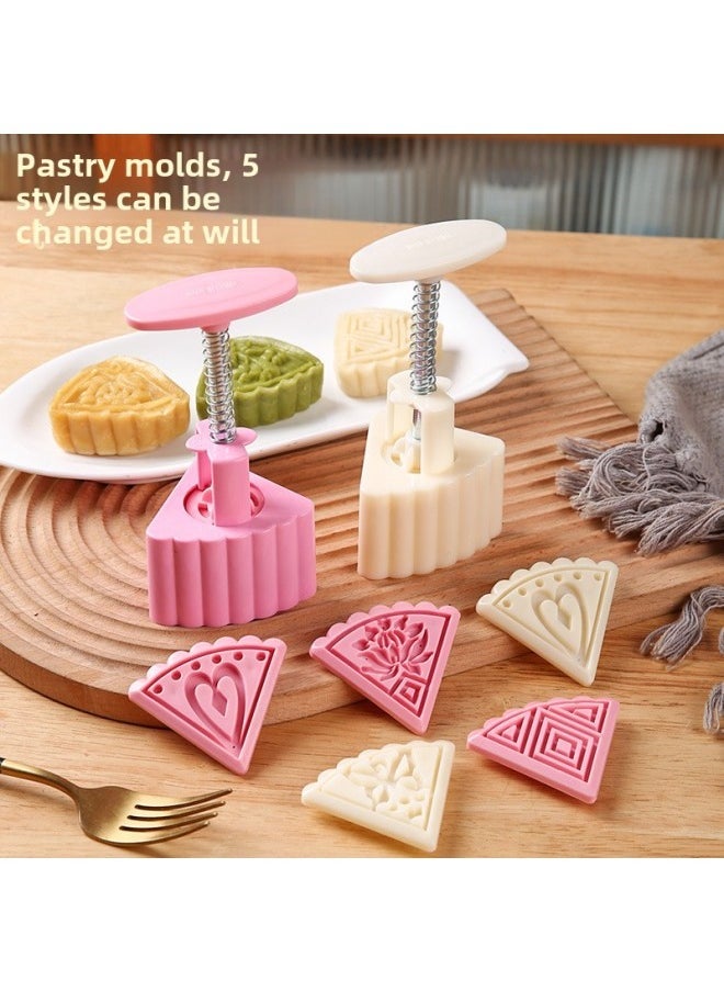 New Three-dimensional Hand-pressed Mooncake Mold Mung Bean Cake Purple Sweet Potato Cake Yam Cake 5-piece Flower-shaped Dim Sum Mold-Color - Image 3
