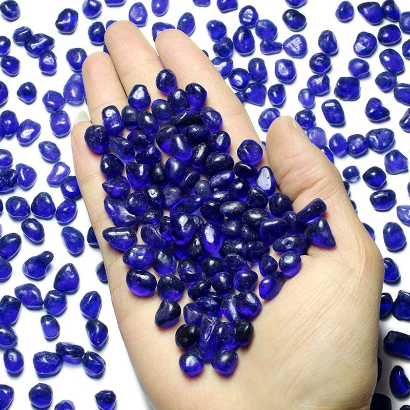 WAYBER Glass Stones, 1Lb/460g Irregular Sea Glass Pebbles Non-Toxic Artificial Gemstones for Gem Display/Vase Filler/Terrarium Flowerpot Aquarium Turtle Tank Decoration, Deep Blue - Image 2