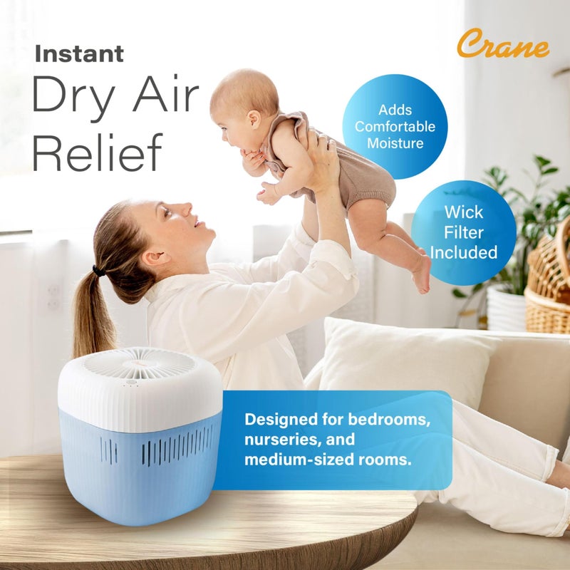 Crane Evaporative Humidifier With Wick Filter, Dishwasher Safe Tank, UV Light, Invisible Mist Evaporative Humidifiers for Bedroom, Nursery, Office, Easy Clean Humidifier 3.8L Tank, Up To 250 SQ FT - Image 5