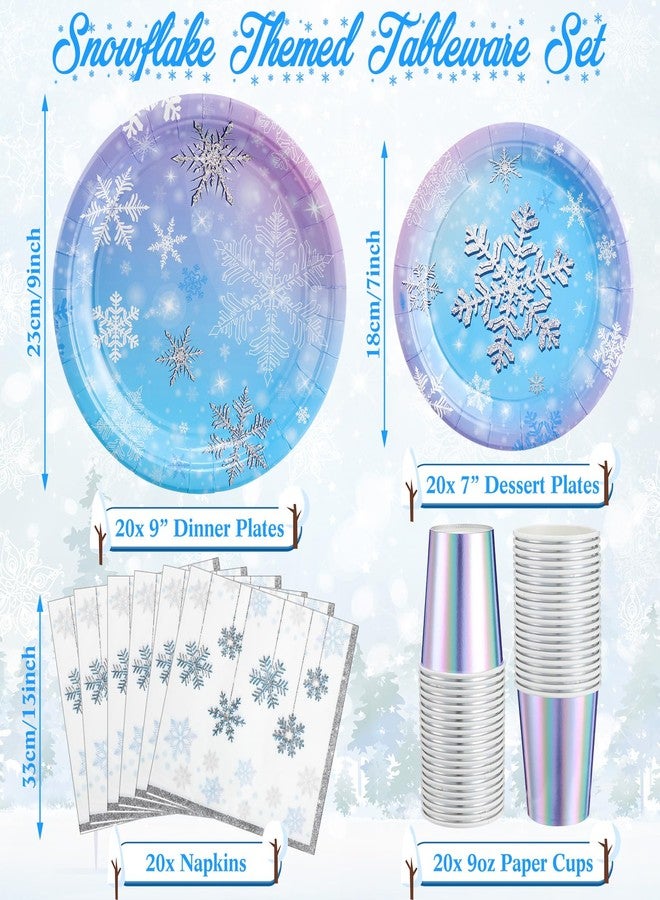 Uiifan مجموعة زينة حفلات أعياد الميلاد الشتوية من Uiifan، 87 قطعة، بتصميم ندفة ثلجية متلألئة، تشمل أطباقًا ومناديل وأكوابًا ومفارش طاولات، بالإضافة إلى ندفة ثلجية ثلاثية الأبعاد معلقة، مثالية لحفلات استقبال المولود الجديد وأعياد الميلاد. - Image 2