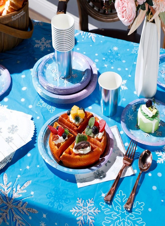 Uiifan مجموعة زينة حفلات أعياد الميلاد الشتوية من Uiifan، 87 قطعة، بتصميم ندفة ثلجية متلألئة، تشمل أطباقًا ومناديل وأكوابًا ومفارش طاولات، بالإضافة إلى ندفة ثلجية ثلاثية الأبعاد معلقة، مثالية لحفلات استقبال المولود الجديد وأعياد الميلاد. - Image 4