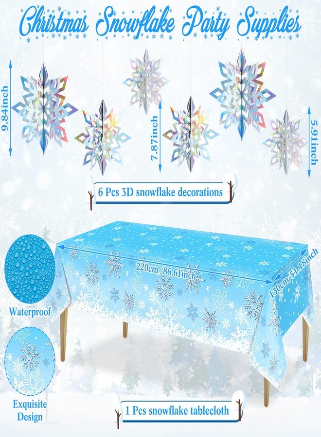 Uiifan مجموعة زينة حفلات أعياد الميلاد الشتوية من Uiifan، 87 قطعة، بتصميم ندفة ثلجية متلألئة، تشمل أطباقًا ومناديل وأكوابًا ومفارش طاولات، بالإضافة إلى ندفة ثلجية ثلاثية الأبعاد معلقة، مثالية لحفلات استقبال المولود الجديد وأعياد الميلاد. - Image 3