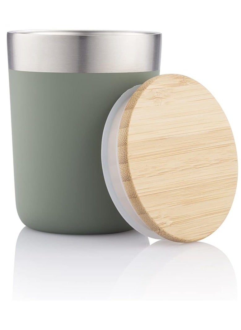 Hans Larsen Hans Larsen Insulated Coffee Mug Stainless Steel Coffee Mug with Bamboo Lid Coffee Tumbler Insulated for Women Men Coffee Mug travel, Sustainable Coffee Mug Gift Green  - Image 1